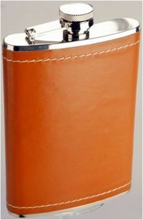 Hip Flask 6oz - Stainless Steal with Tan Leather